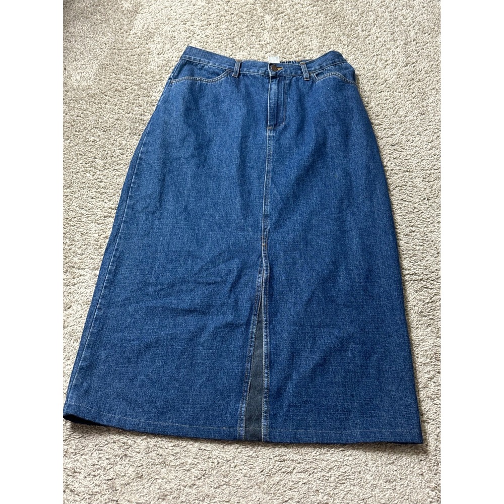 Bill Blass Jeans Womens 10 Blue Denim Maxi Skirt High Waist Front Slit B04056